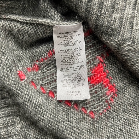 LOFT Lou & Grey Grey W/Pink & Red Hearts Sweater Valentines Sz. S - Picture 4 of 7